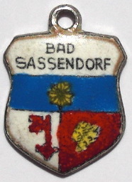 BAD SASSENDORF, Germany - Vintage Silver Enamel Travel Shield Charm